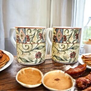 Royal Doulton Everyday Cinnabar Floral Coffee Mug Cup Fine China Set of 2 Used